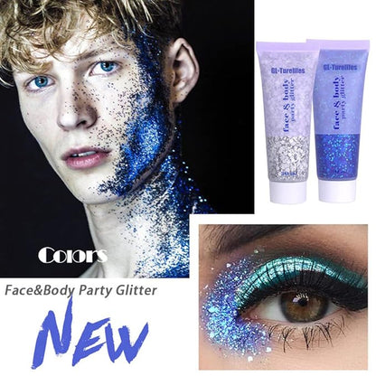 GL-Turelifes Chunky Glitter Gel Glitter Body Gel Festival Glitter Cosmetic Face Hair Nails Makeup Mermaid Sequins Liquid Eyeshadow Long Lasting Sparkling 50ml Easy to Apply, Easy to Remove (#03 Pink)