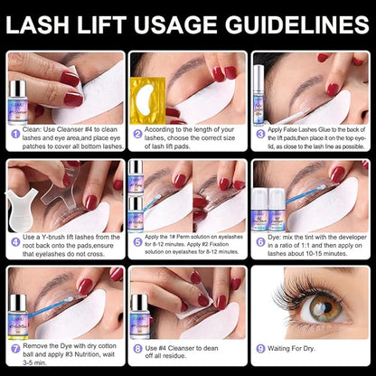 Lash Lift Kit, Brow Color Kit, Professional Eyelash and Eyebrow Perm Kit for Salon & Home Use, Natural Curling, Waterproof, Black, Lasts For 4-6 Weeks, Instruction Manual Include (SET A)