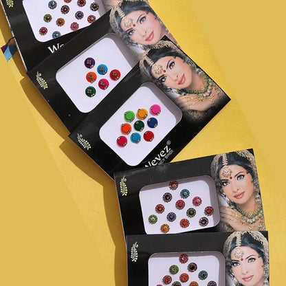 Pack of 6 Multi Color Long Rhinestone Body Glitters Reusable Bindi