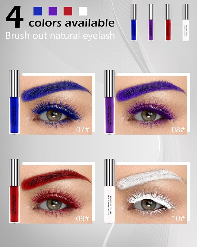 Purple Waterproof Mascara for Eyelashes Eyebrow, Long Lasting Tinted Brow Lash Extension Máscara, Curly Volumizing Eyebrow Mascara, Smudge Proof Non Clump Colored Brow Gel Eye Makeup for Women