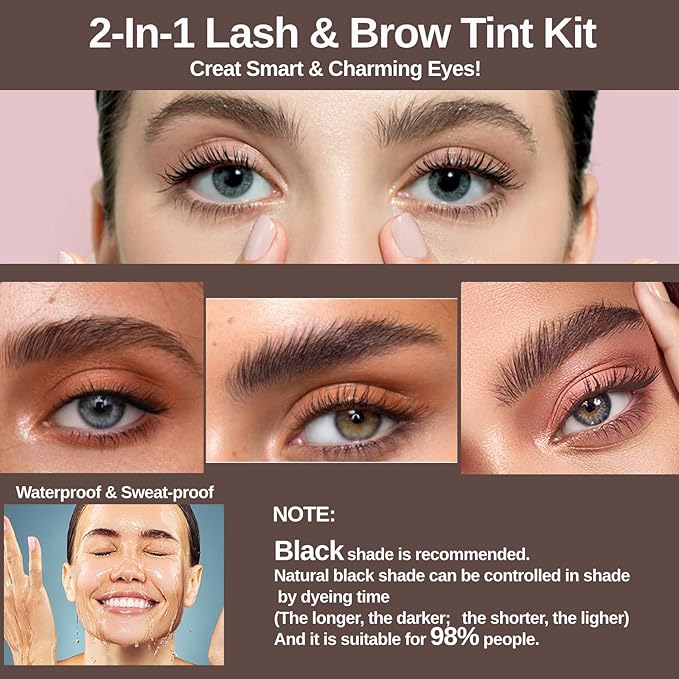 Lash Color Kit - Professional Eyelash and Brow Color Set with Natural Black Effects, Lasts 6 Weeks, Safe & Easy to Use for Salon Home (7ml)
