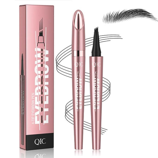 3D Waterproof Microblading Eyebrow Pen,Micro 4 Point Eyebrow Pencil for Women Brown, Long-lasting Natural Smudge-proof Precision Magical Microblade Brow pen (4# Black)