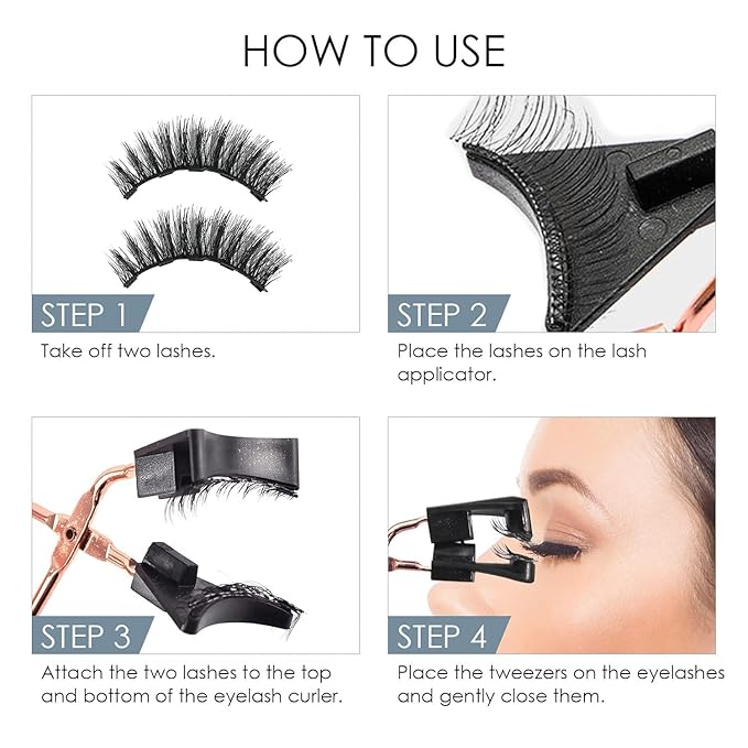 Reusable Magnetic Eyelashes – 4 Pairs Natural Look False Lashes with Easy Applicator, No Glue or Eyeliner Needed, Comfortable & Waterproof for All-Day Wear