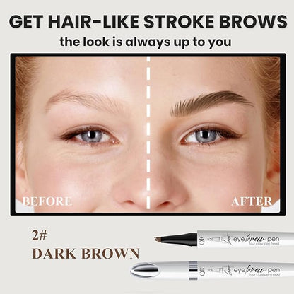Upgraded Microblading Eyebrow Pen, 4-Fork-Tip Magical Eyebrow Pencil, 3D Natural Hair-Like Brows Makeup, Waterproof & Long-Lasting for All Day, Christmas Gift for Mom Wife or Girlfriend, Dark Brown