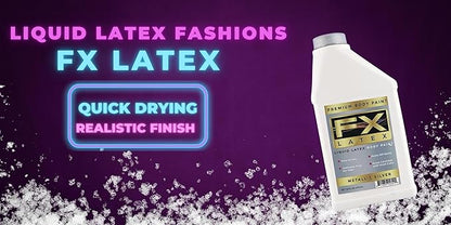 Liquid Latex - Face and Body Paint, Ammonia Free, Easy On and Off, Cosplay Makeup, Create Professional Monster, Zombie Arts 16 Oz (Metallic Silver)