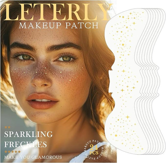 24 Pcs Glitter Freckles Face Tattoo,Gold Face Glitter Makeup Patches Cute Sparkle Freckles Patches Waterproof Makeup Speckles for Face Accessories for Women Girls