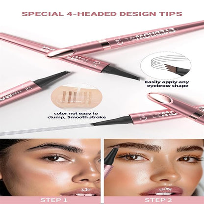 QIC 3D Waterproof Microblading Eyebrow Tattoo Pencil 4 Fork Tip,Microblading Eyebrow Pen Magic Eyebrow Pencil Microblade Eyebrow Pencil with Micro-Fork Tip (Dark Brown)