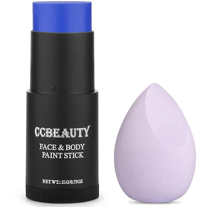 CCbeauty Blue Face Paint Stick,Face Painting Kit,Non Toxic SFX Makeup For Avatar Corpse Bride Halloween Costume Cosplay,Professional Body Paint Kit,Full Coverage Painting Foundation With Makeup Sponge