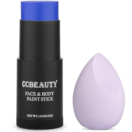 CCbeauty Blue Face Paint Stick,Face Painting Kit,Non Toxic SFX Makeup For Avatar Corpse Bride Halloween Costume Cosplay,Professional Body Paint Kit,Full Coverage Painting Foundation With Makeup Sponge