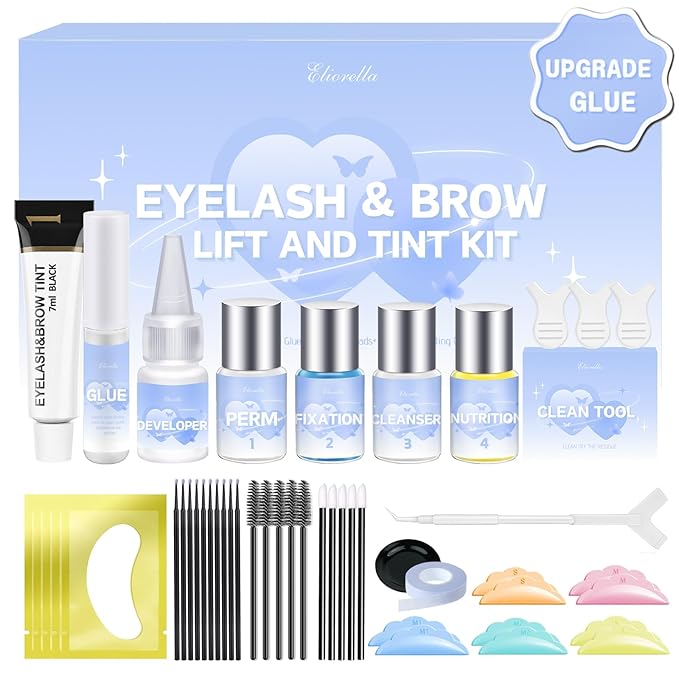 Lash Lift Kit & Brow Lamination Kit - 4 in 1 Professional Black Eyelash and Eyebrow Perm Kit - Results up to 8 Weeks -Easy to Apply and Long Lasting Finish -Suitable for Salon & Home