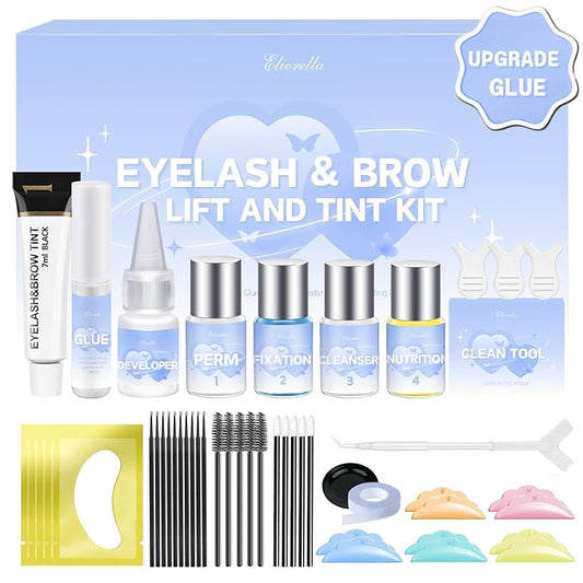 Lash Lift Kit & Brow Lamination Kit - 4 in 1 Professional Black Eyelash and Eyebrow Perm Kit - Results up to 8 Weeks -Easy to Apply and Long Lasting Finish -Suitable for Salon & Home