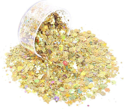 Holographic Chunky Glitter, Set of 12, Licool Craft Glitter for Resin Art Crafts, Cosmetic Glitter for Nail Body Face Eye, Epoxy Resin Sequin Flake Sparkle for Slime Tumbler Jewelry Making
