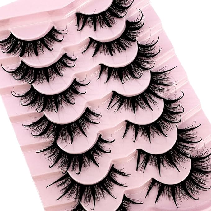 HBZGTLAD NEW 7pairs Cat eye Eyelashes 3D Natural False Lashes 5d Fluffy Soft Cross Manga Lashes Wispy Natural Eyelash Extension Makeup (DT02-6)