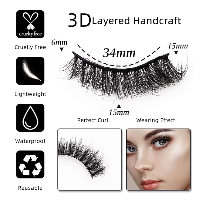 Fluffy False Eyelashes Cat Eye Wispy 3D Faux Mink Lashes Fake Eyelashes Strip - 7 Pairs, Z01