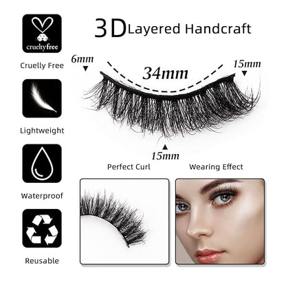 Fluffy False Eyelashes Cat Eye Wispy 3D Faux Mink Lashes Fake Eyelashes Strip - 7 Pairs, Z01