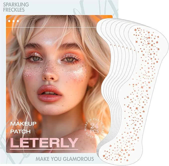 24 Pcs Glitter Freckles Face Tattoo,Rose Gold Face Glitter Makeup Patches Cute Sparkle Freckles Patches Waterproof Makeup Speckles for Face Accessories for Women Girls
