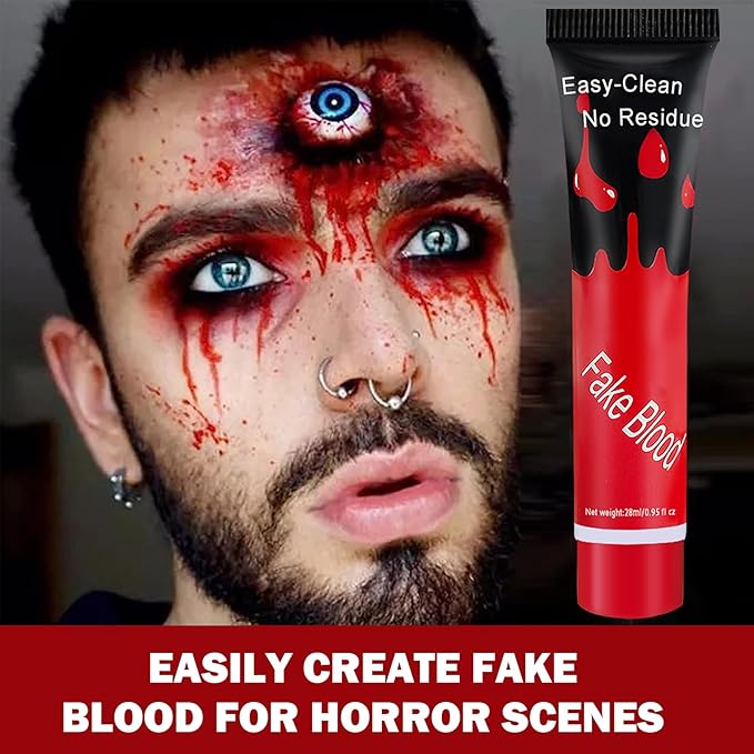 Fake Blood Cream Realistic Washable Fake Blood for Clothes Mouth Eyes,Halloween Zombie Vampire Clown Costume Cosplay Fake Blood Makeup