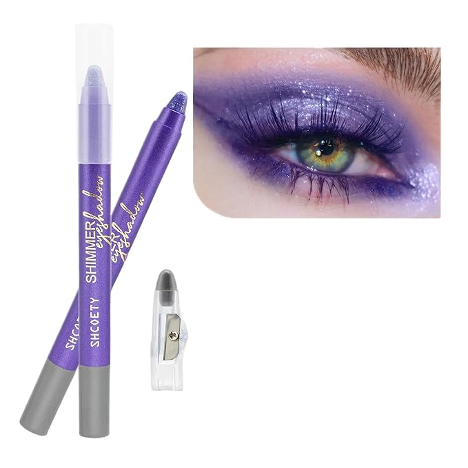 Purple Eyeshadow Stick Makeup, Highlighter Cream Brightener Eye Shadow Pencil, Waterpoof Long Lasting Shimmer Eyeliner, Glitter Primer Palette Crayon