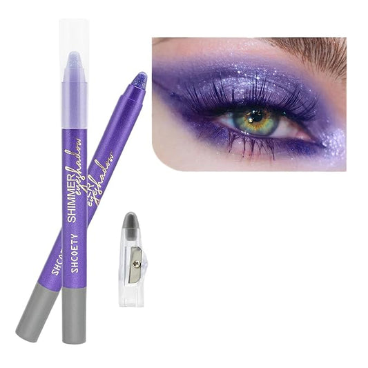 Purple Eyeshadow Stick Makeup, Highlighter Cream Brightener Eye Shadow Pencil, Waterpoof Long Lasting Shimmer Eyeliner, Glitter Primer Palette Crayon