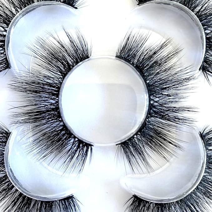 Sunniess False Eyelashes 8D Faux Mink Lashes 100% Handmade Reusable Natural Look Fake Eye lashes Cat-Eye Fluffy Wispy Lashes Dramatic Long Thick Volume Soft Lashes Packs