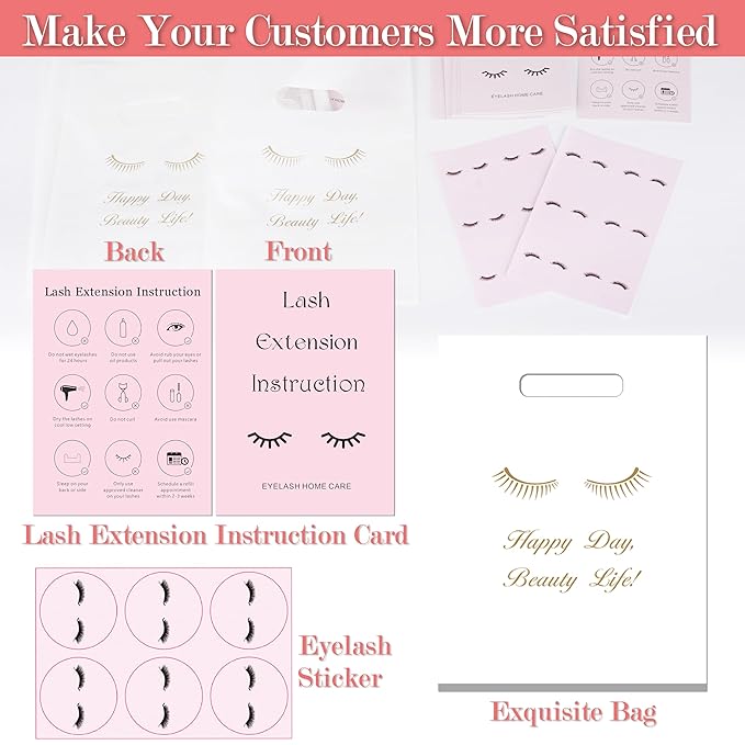 52PCS Lash Shampoo Bottles Brushes Set, 10pcs Foam Pump Dispenser, Lash Cleaning Brush, Eyelash Extension Tube Brush, Instructions Cards, Lash bags, 2pcs Eyelash Stickers for Business Clients (white)