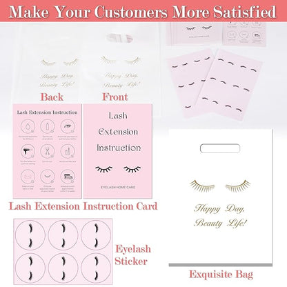52PCS Lash Shampoo Bottles Brushes Set, 10pcs Foam Pump Dispenser, Lash Cleaning Brush, Eyelash Extension Tube Brush, Instructions Cards, Lash bags, 2pcs Eyelash Stickers for Business Clients (white)