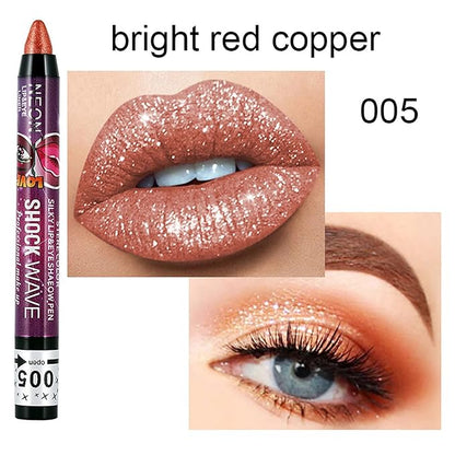 Vtrem 4 Colors Red Copper Light Brown Shimmer Glitter Eyeshadow Pen Lip Pen 2-in-1 Lying Silkworm Highlighter Eye Shadow Pen Waterproof Long Lasting Eye Shadow Set Pen Eyeliner Kit