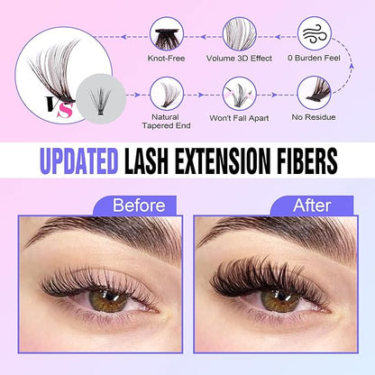 Pawotence Lash Extension Kit DIY 280pcs Brown Lash Clusters Eyelash Extension Kit 40D 9-16mm Individual Lashes Kit with Lash Bond and Seal Lash Tweezers for Self Use (Brown 40D, 9-16mm, Kit)