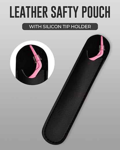 Eyelash Applicator Tool in Leather Case -Best Lash Cluster Applicator-with Stainless Steel Curved Design Lash Applicator Use for Wisps Lashes(Nude) (Baby Pink)