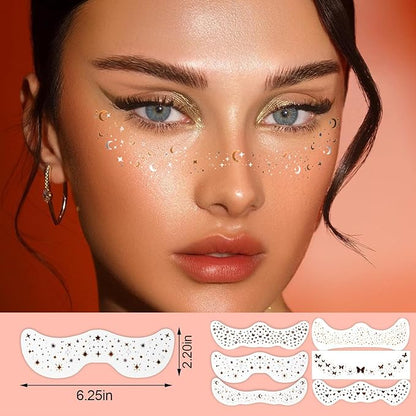 6pcs Gold Face Makeup Patches, Glitter Face Freckles,Waterproof Face Glitter Speckles Patches,Sliver Fake Freckle for Party Makeup