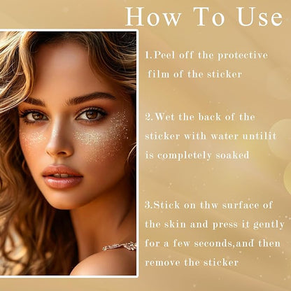 6 PCS Gold Freckles Temporary Face Tattoo, Gold Face Glitter Makeup Patches, Sweatproof Waterproof Face Freckles Accessories for Women Girls