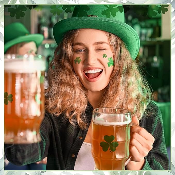 St. Patrick's Day Shamrock Decorations Temporary Tattoos & Face Stickers, Waterproof Saint Patrick's Day Clover Tattoos Art Make up Deco Irish Party Favors
