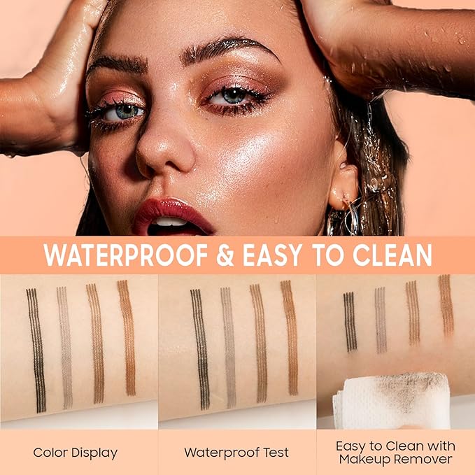 Eyebrow Pen - Liquid Eye Brow Microblading Pencil With Micro 4 Point Lift & Brow Pen Snatch, Long-Lasting Waterproof for Natural Eyebrow Hair Eye Makeup (Black,04#)