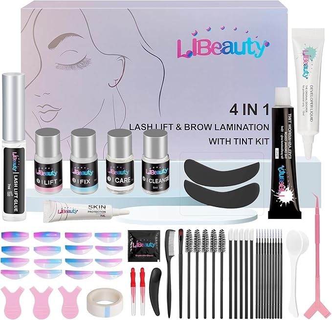 Libeauty Eyelash Lift and Tint Kit Fast Curling Coloring Lash Perm Black Dye Kit With L&C Shapes Lash Lifting Pads Suitable for Salon & Home Use