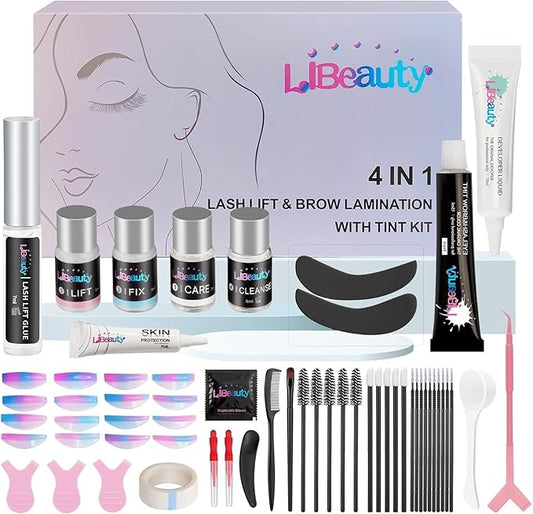 Libeauty Eyelash Lift and Tint Kit Fast Curling Coloring Lash Perm Black Dye Kit With L&C Shapes Lash Lifting Pads Suitable for Salon & Home Use