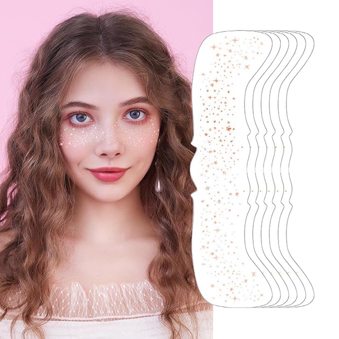 6 Pcs Glitter Freckles Face Tattoo,Waterproof Makeup Patches - Rose Gold,Glitter Speckles Patches,Glow Up Makeup Patches,Cosmetic Glitter for Face - Cute Glitter Makeup Accessories for Women