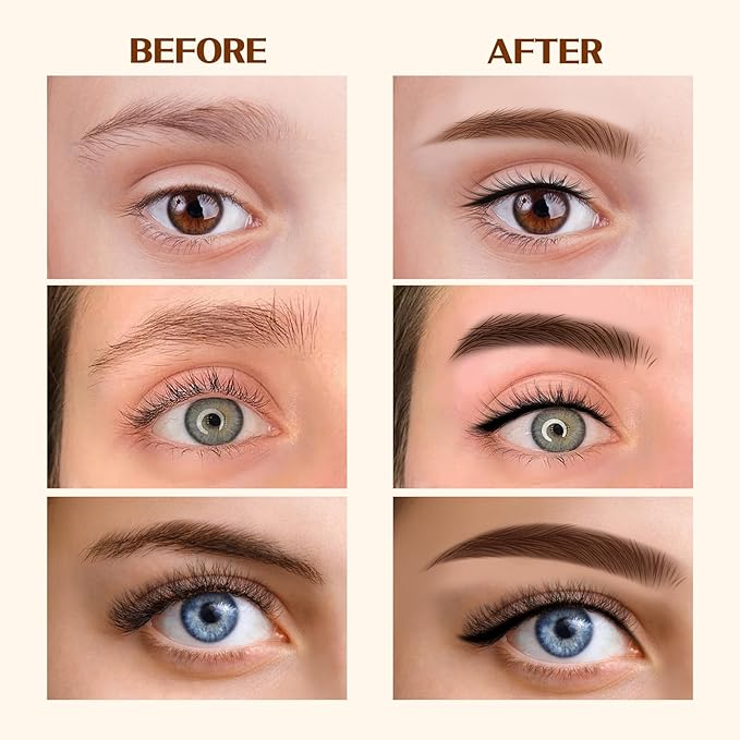 Microblading Eyebrow Pencil, Eyebrow & Eyeliner 2-in-1 Dual-Ended Eyebrow Pen with 4-Prong Micro-Fork-Tip Applicator and No-Skip Eyeliner Creates Natural-Looking Brows, Stay on All Day (Dark Brown)