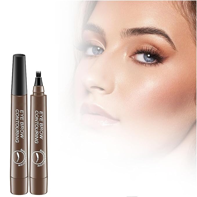 Magic Eyebrow Pencil, Microblading Eyebrow Pencil Contouring Pen, 4 Tipped Precise Brow Pen, Fine Stroke Microblading Eyebrow Pencil Natural (Dark Brown*2)
