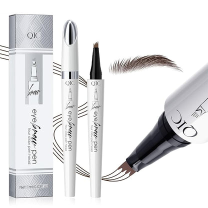 Upgraded Microblading Eyebrow Pen, 4-Fork-Tip Magical Eyebrow Pencil, 3D Natural Hair-Like Brows Makeup, Waterproof & Long-Lasting for All Day, Christmas Gift for Mom Wife or Girlfriend, Dark Brown