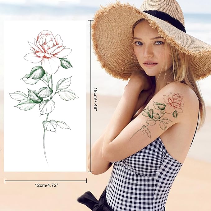 Flower Temporary Tattoos for Womens Arm Neck Leg, Multi-Colored Body Art Fake Tattoos For Adults Girl, Realistic Tattoos Half Sleeve Temporary Tattoos