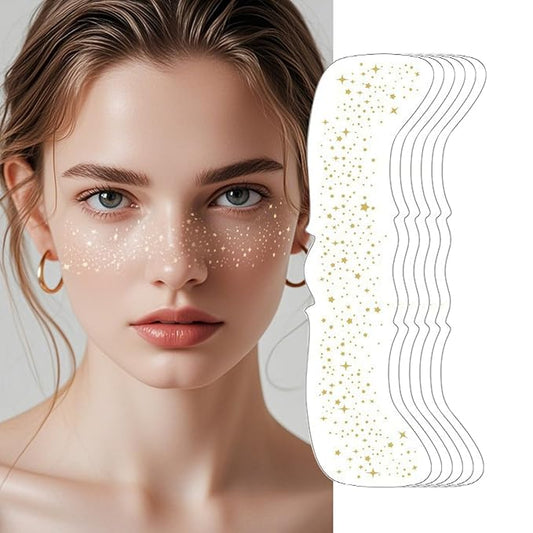 6 Pcs Glitter Freckles Face Tattoo,Waterproof Makeup Patches,Face Glitter Speckles Patches,Glow Up Makeup Patches,Cosmetic Glitter for Face - Cute Glitter Makeup Accessories for Women - Gold