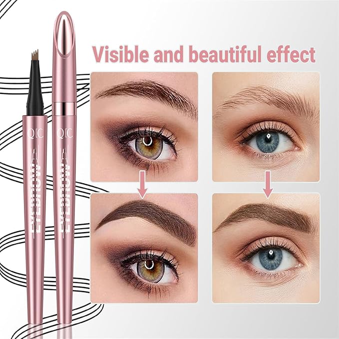 QIC 3D Waterproof Microblading Eyebrow Tattoo Pencil 4 Fork Tip,Microblading Eyebrow Pen Magic Eyebrow Pencil Microblade Eyebrow Pencil with Micro-Fork Tip (Light Brown)
