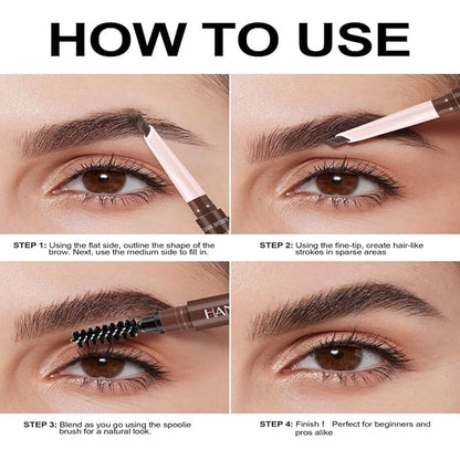 MAEPEOR Eyebrow Pencil 5 Colors Define Shape and Fill Brows with Brush, Longwearing Eye Brow Pencil for Soft Textured Natural Daily Look (05 Dark Brown)