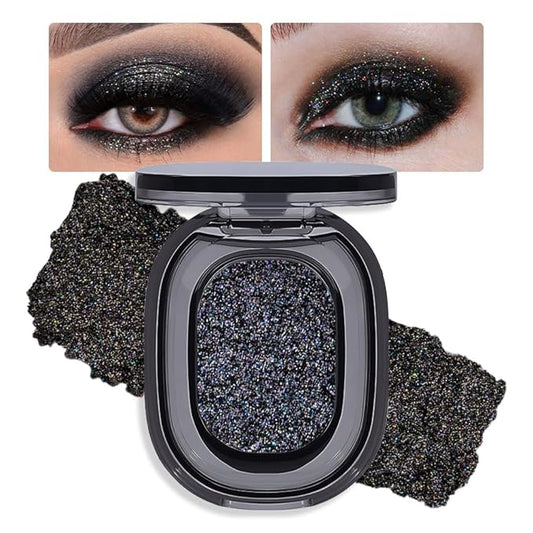 Eye shadow low saturation delicate long-lasting eye shadow palette, Monochrome Glittler Eyeshadow, pressed glitter eyeshadow, Glittle Pressed Powder Single Vegan Eyeshadow, (01 Glittle Black)