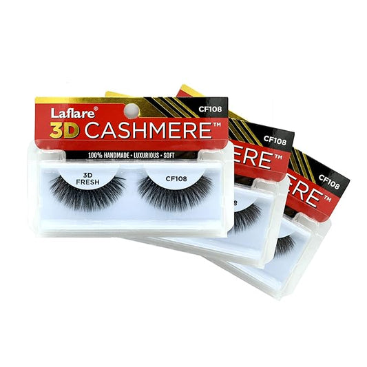 LAFLARE 3D CASHMERE Eyelashes, Natural Look, FRESH, GLAM, WISPY, HOT, Fluffy, Soft, Reusable, Luxurious Handmade Strips False Lashes - 3 PACKS SPECIAL BUNDLE CF (CF108, 3)