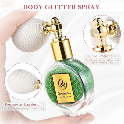 Green Body Glitter Spray - Holographic Shimmer Spray Powder Sparkle for Hair and Body, Face, Clothes, Nail Art Crafts Design, Halloween and Easter Festival Makeup