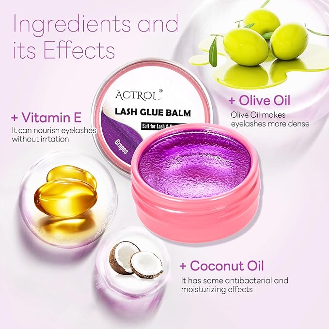 Lash Lift Glue Balm Eyelash Lifting Perm Grapes Strong Hold Lash&Brow Perm Glue Balm Brow Adhesive Powerful Sticky Brow Lamination 0.35Oz/10G