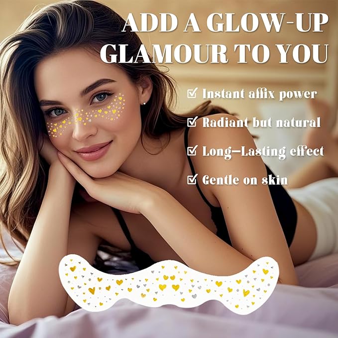 Glitter Freckles Face Tattoo, Temporary Fake Freckles, Waterproof and Sweatproof Face Sparkles for Party, Music Festival 6 Counts with 1 Tape(Heart-Shaped)