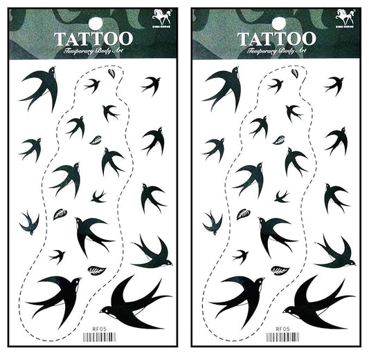 Tattoos 2 Sheets Black Bird Dove fly Temporary Fake Tattoos Fantasy Fashion Women Sexy Body Painting Tatoo Sticker for Kid Teens Men Women