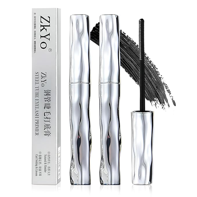 Steel Pipe Eyelash Primer,Tube Eyelash Primer Waterproof Long Curling Mascara Steel Tube Mascara Primer Natural Non-Smudged Threaded Long-Lasting Curling Mascara (Black, 2PCS)